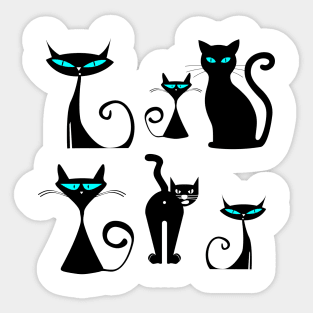 Crazy Cats Pattern in Black Sticker